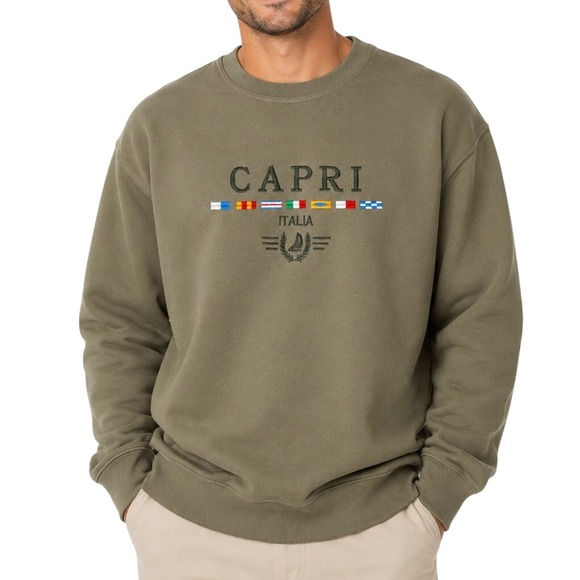 Itas Other - Vintage 90s Crew Neck Capri Italy Sweatshirt Olive Green Embroidered Nautical XL